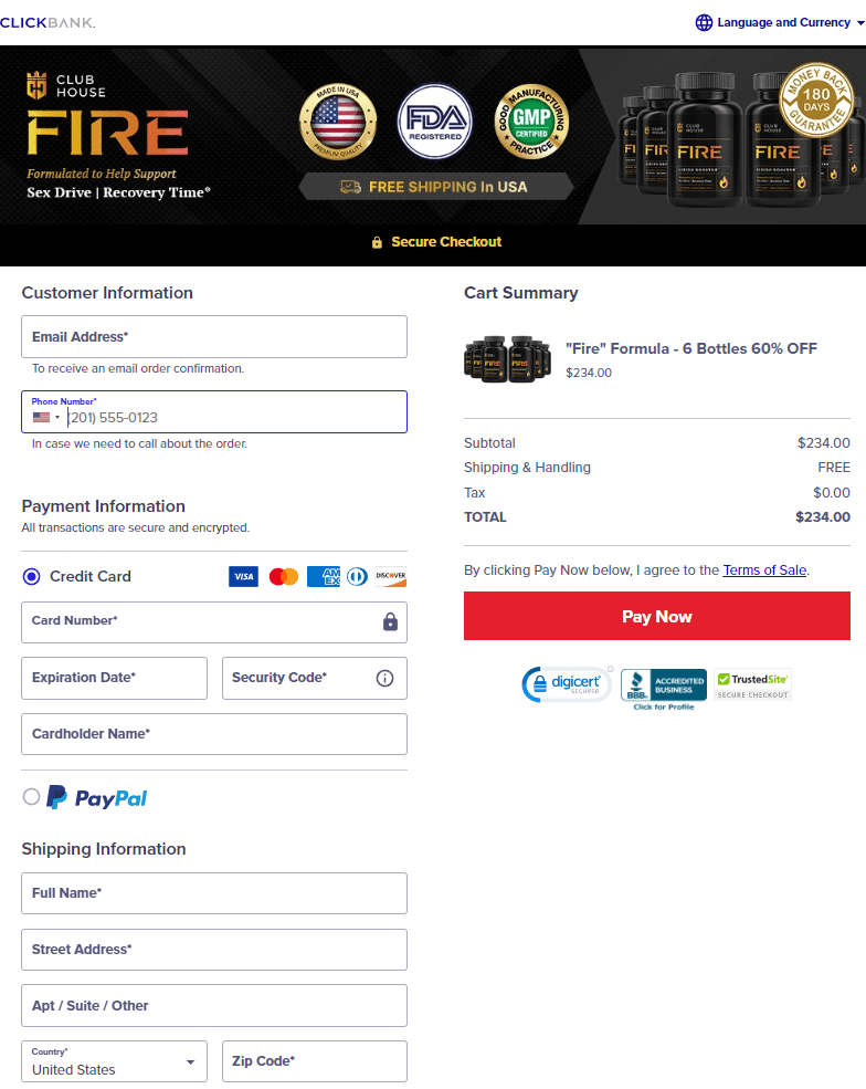 Clubhouse Fire secure checkout page